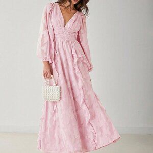 Pink Elegant Women's Romantic Pastel Maxi Dress